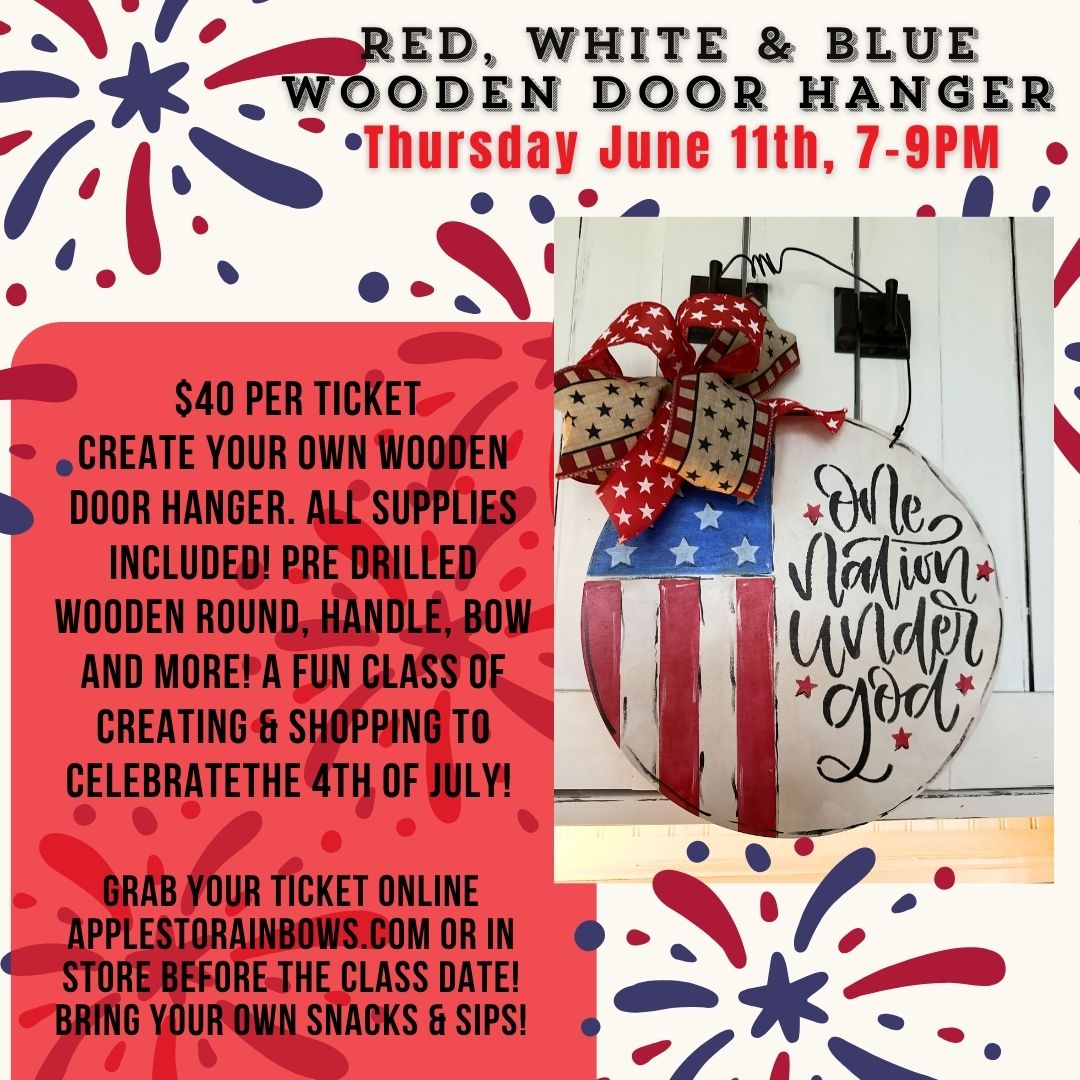 Red White and Blue Wooden Door Hanger - June 11th