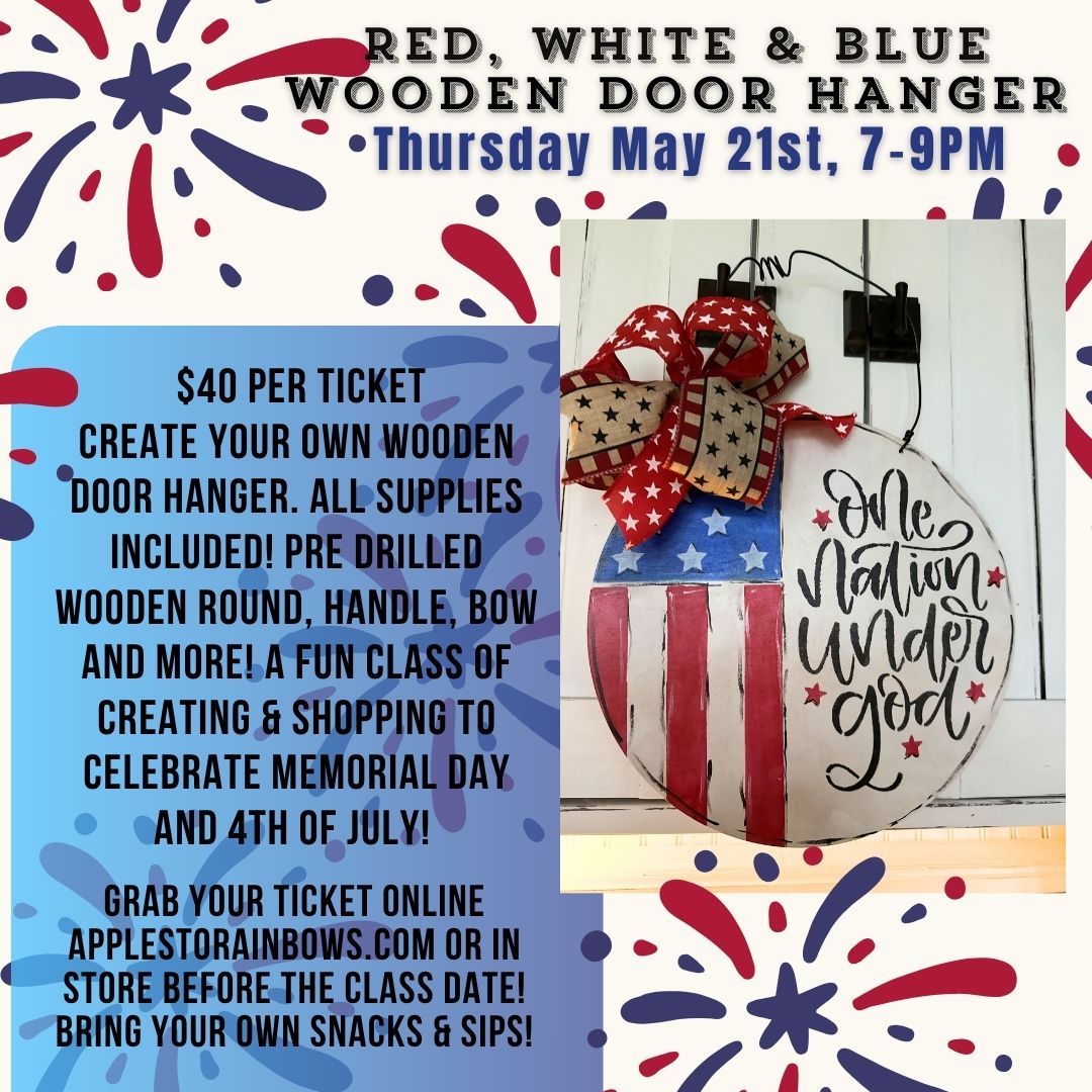 Red White and Blue Wooden Door Hanger - May 21st